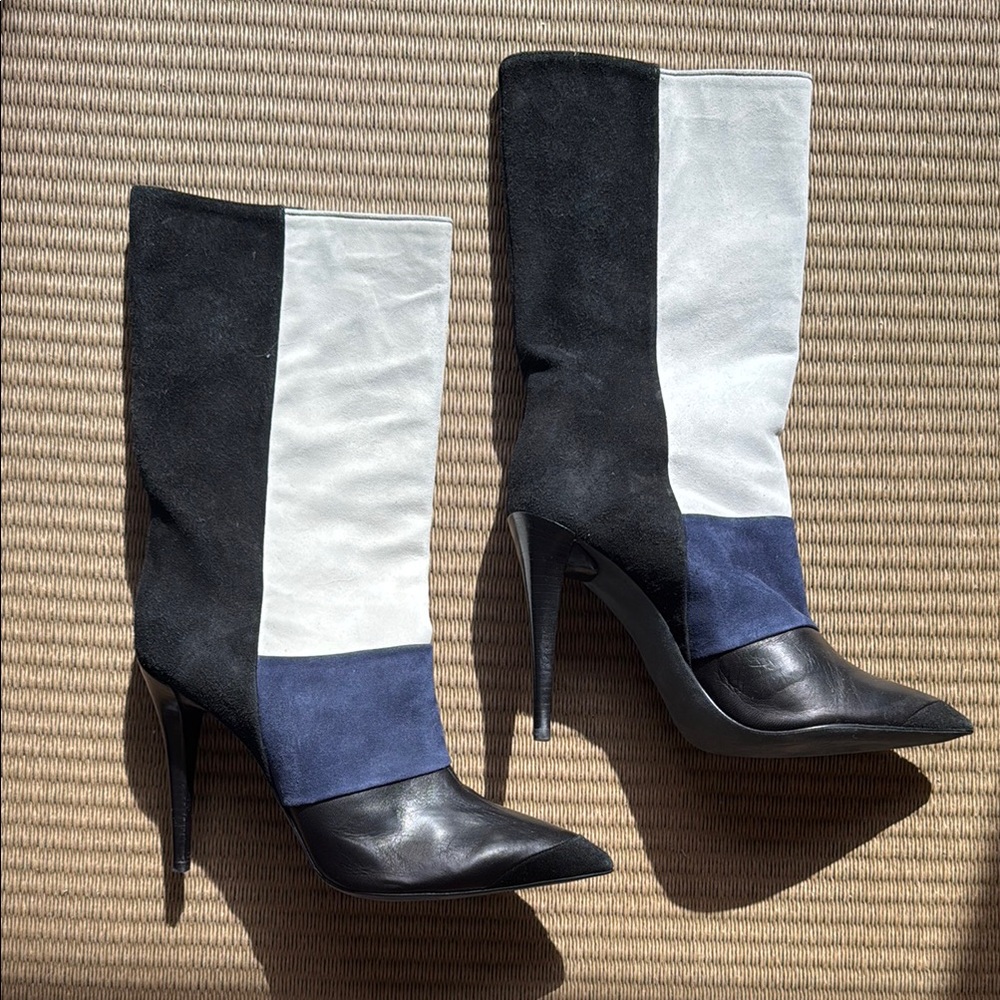 Narciso Rodriguez Colorblock High Heel Suede and Leather Boots
